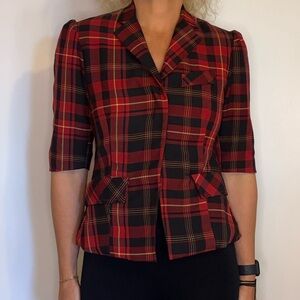 Vintage Literature Noir Red and Black Plaid Blazer Small